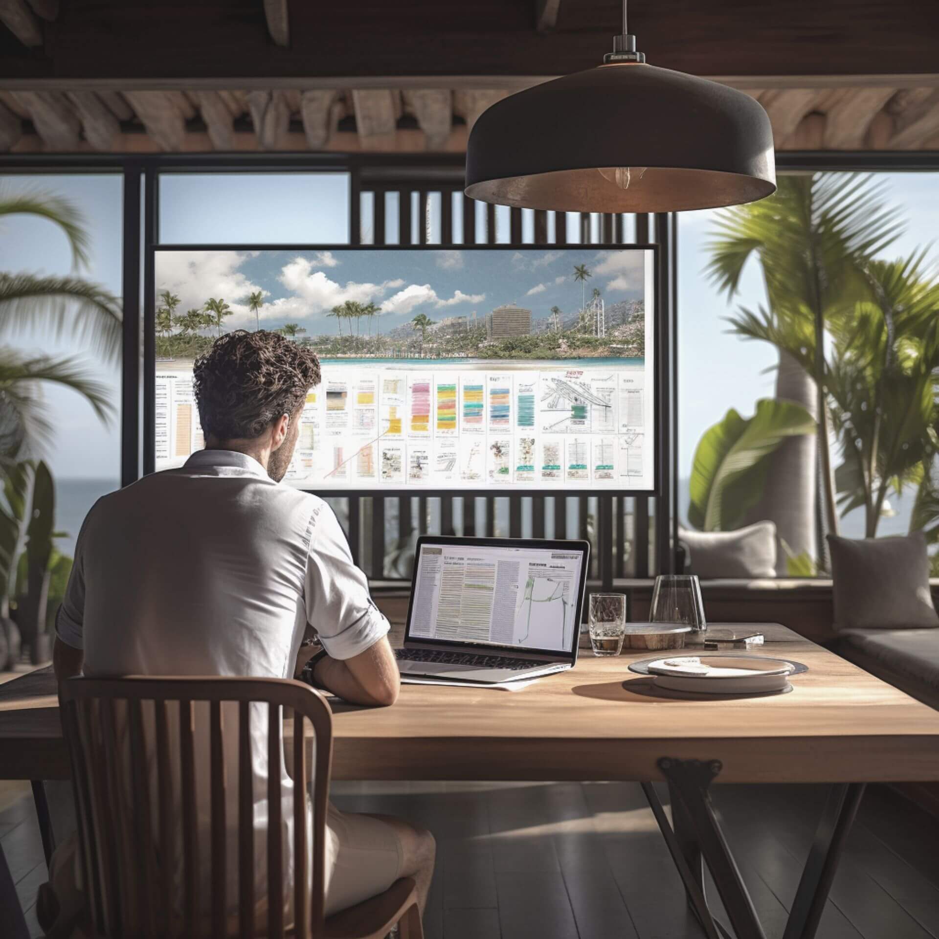 types of infographics: person staring at a large windoe with charts appearing around them.