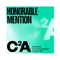C2A-HM-Badge Square badge with HONORABLE MENTION and C2A Creative Communication Award 25 on a teal gradient background.