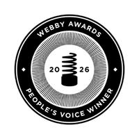 Webby-Award Webby Awards 2026 People’s Voice Winner badge featuring a spiral trophy icon in the center.