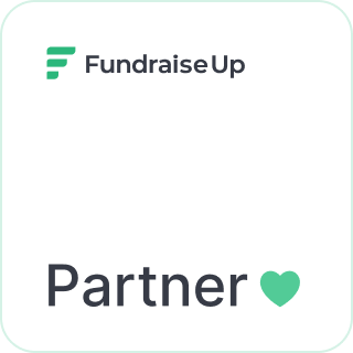 FRU Partner Badge Fundraise Up logo above the word Partner with a green heart symbol on a white background.