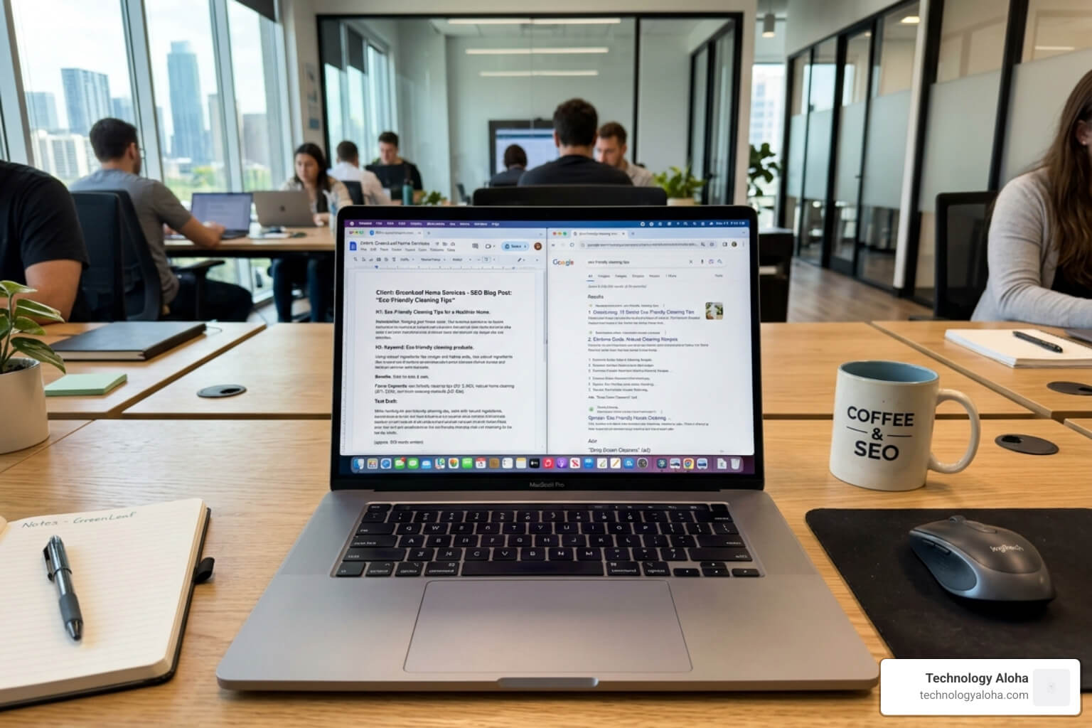 SEO copywriting on a laptop with search engine results - seo copy writing